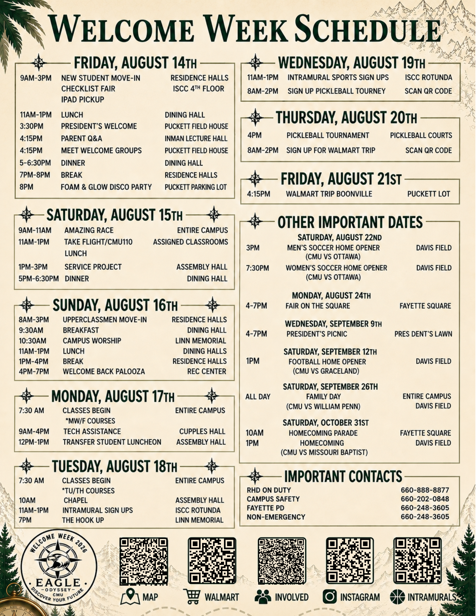 The welcome week schedule for CMU