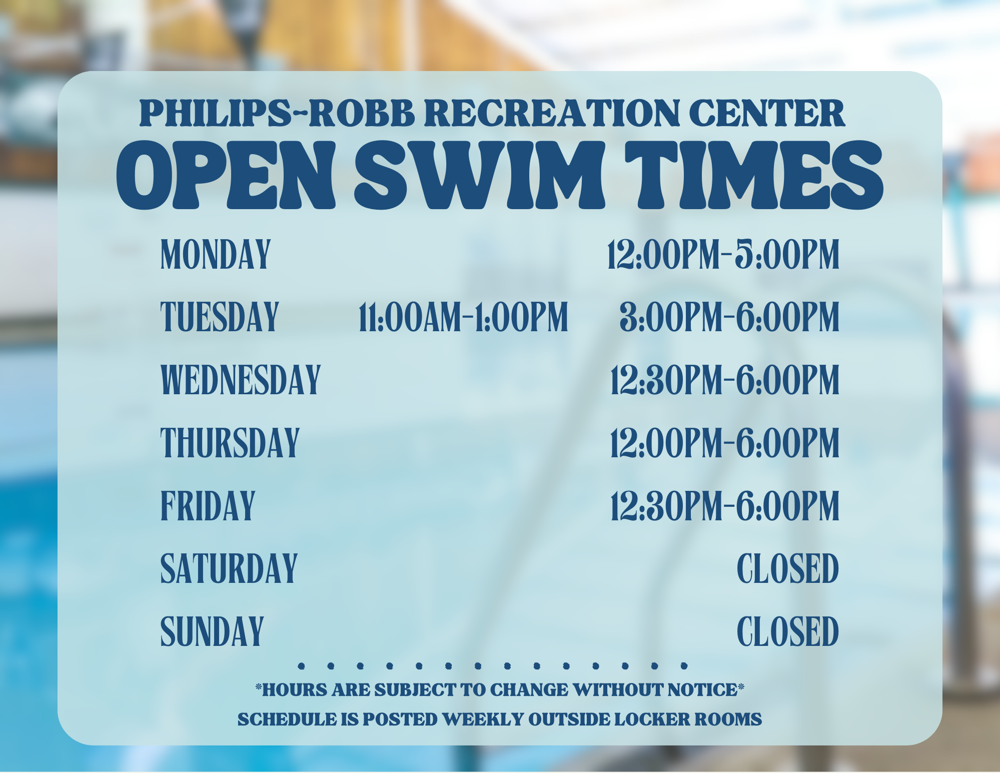 Hours for the pool